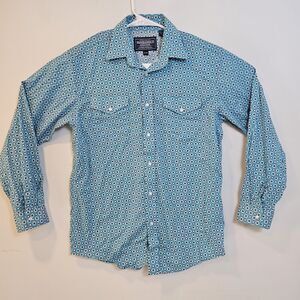 PANHANDLE Rough Stock Youth Size XL/18 Turquoise Print Pearl-Snap Western Shirt